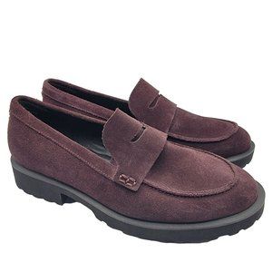Cole Haan Womens Size 6 Burgundy Newburg Suede Lug Sole Slip On Loafers Shoes